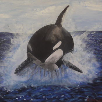 Schilderij getiteld "Orca Breach" door Robbie Nuwanda, Origineel Kunstwerk, Acryl