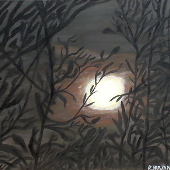 Painting titled "Night Silhouette" by Robbie Nuwanda, Original Artwork, Acrylic