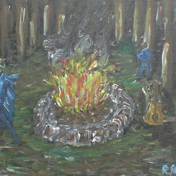 Painting titled "Camping In The Woods" by Robbie Nuwanda, Original Artwork, Acrylic