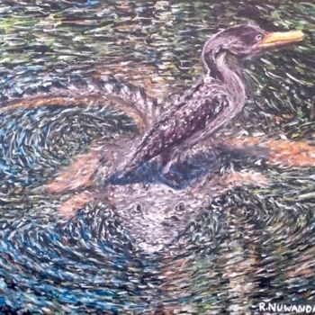 Pittura intitolato "Anhinga Everglades…" da Robbie Nuwanda, Opera d'arte originale, Acrilico