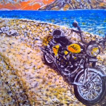 Painting titled "Bike On The Beach" by Robbie Nuwanda, Original Artwork, Acrylic