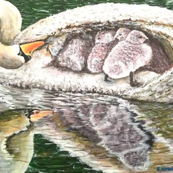 Painting titled "Mothering Swan" by Robbie Nuwanda, Original Artwork, Acrylic