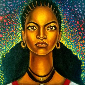 Malerei mit dem Titel "Ethiopian girl" von Robel Ayalew, Original-Kunstwerk, Öl