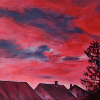 Ζωγραφική με τίτλο "red clouds" από Róbert Bánrévi, Αυθεντικά έργα τέχνης, Ακρυλικό Τοποθετήθηκε στο Ξύλινο φορείο σκελετό