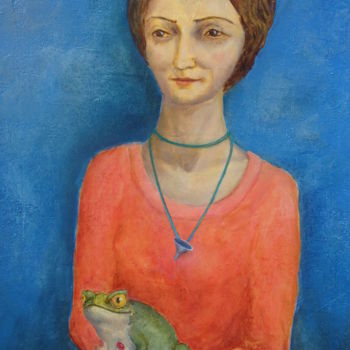 Pintura intitulada "la femme à la greno…" por Boul, Obras de arte originais, Óleo