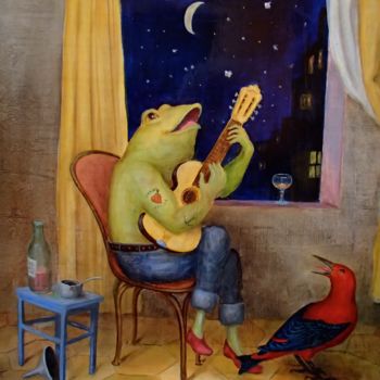 Картина под названием "la grenouille et l'…" - Boul, Подлинное произведение искусства, Масло