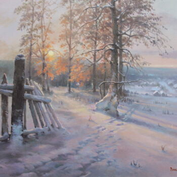 Painting titled ""Winter sunset"" by Robert Braginsky, Original Artwork, Oil