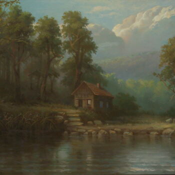 Peinture intitulée ""Fisherman's Cabin"" par Robert Braginsky, Œuvre d'art originale, Huile