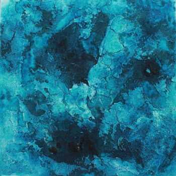 Schilderij getiteld "Blue serie 3" door Robert Cadiere, Origineel Kunstwerk, Zand Gemonteerd op Frame voor houten brancard