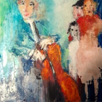 Painting titled "Les musiciens" by Robert Charles, Original Artwork, Oil Mounted on Cardboard