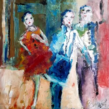 Malerei mit dem Titel "Les danseurs" von Robert Charles, Original-Kunstwerk, Öl Auf Karton montiert