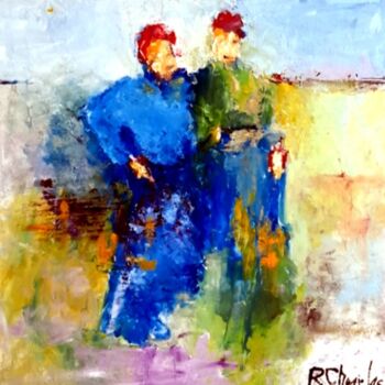 Painting titled "Les semeuses" by Robert Charles, Original Artwork, Oil Mounted on Cardboard