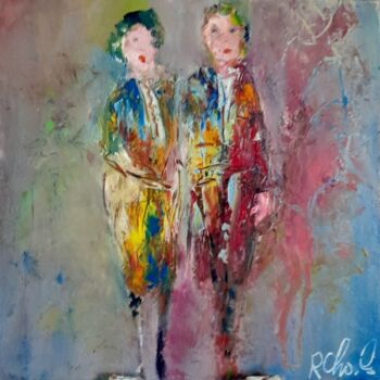 Painting titled "Toréadors" by Robert Charles, Original Artwork, Oil Mounted on Cardboard