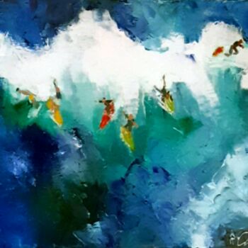 Картина под названием "Surfer les vagues" - Robert Charles, Подлинное произведение искусства, Масло Установлен на Деревянная…