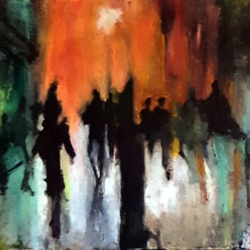 Painting titled "Déambulation" by Robert Charles, Original Artwork, Oil Mounted on Wood Stretcher frame