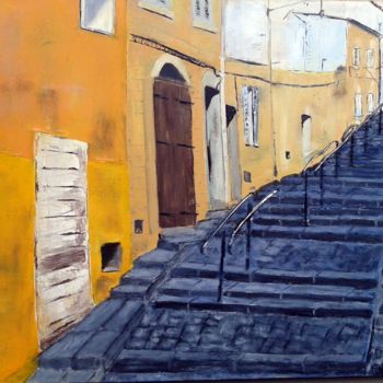 Painting titled "(3)Quartier Le pani…" by Robert Charles, Original Artwork, Oil Mounted on Wood Stretcher frame