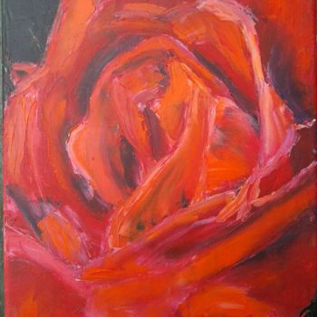 Painting titled "(1)red rose" by Robert Charles, Original Artwork, Oil
