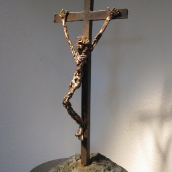 Sculpture titled "Crucifiction (bronz…" by Robert Chevalier, Original Artwork, Metals