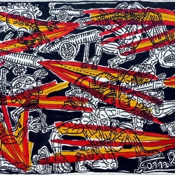 Schilderij getiteld "Bataille à coups de…" door Robert Combas, Origineel Kunstwerk