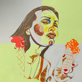 Painting titled "ICE CREAM" by Robert Craig Grassle, Original Artwork, Acrylic Mounted on Wood Stretcher frame