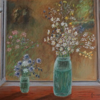 Malerei mit dem Titel "bouquets-a-la-fenet…" von Robert Dahout, Original-Kunstwerk, Pastell