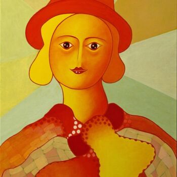 Peinture intitulée "La femme au chapeau…" par Robert Daniel Syriex, Œuvre d'art originale, Huile