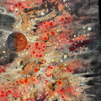 Painting titled "Cosmos 56 (petit fo…" by Robert Daout, Original Artwork, Acrylic Mounted on Wood Stretcher frame