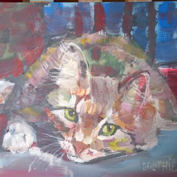 Painting titled "chat" by Robert Gauthier, Original Artwork, Oil