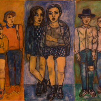 Painting titled "Youth - Huile sur T…" by Robert Gibson, Original Artwork, Oil Mounted on Wood Stretcher frame
