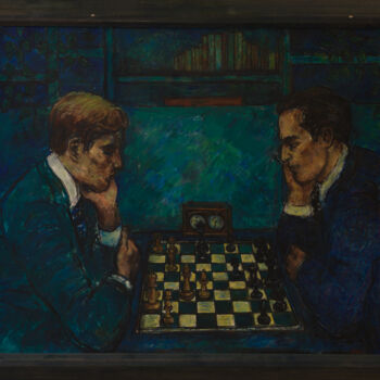 제목이 "Les joueurs d'échec…"인 미술작품 Robert Gibson로, 원작, 기름 나무 들것 프레임에 장착됨