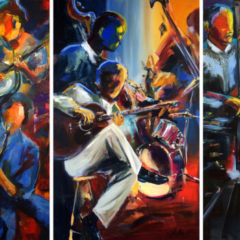 Peinture intitulée "Jazz Club Triptychon" par Robert Hettich, Œuvre d'art originale, Acrylique