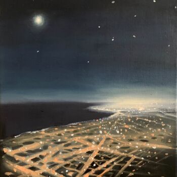 Peinture intitulée "Riviera Nocturne I" par Robert Inestroza, Œuvre d'art originale, Huile
