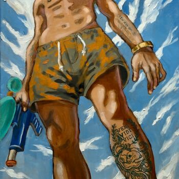 Painting titled "Summer Warrior" by Robert Inestroza, Original Artwork, Oil Mounted on Wood Stretcher frame