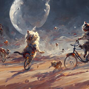 Artes digitais intitulada "Katzen auf dem Mond" por Robert Kouba, Obras de arte originais, Imagem gerada por IA