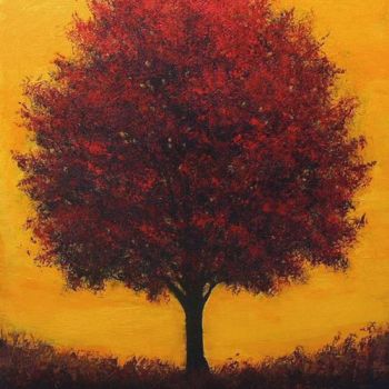 Peinture intitulée "Red Tree Autumn Sky" par Robert Kwon, Œuvre d'art originale