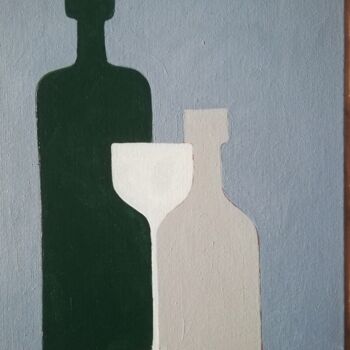 Peinture intitulée "bouteille et verre" par Robert Marion, Œuvre d'art originale, Huile