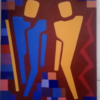 Peinture intitulée "couple" par Robert Marion, Œuvre d'art originale, Huile Monté sur Châssis en bois