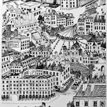 Tekening getiteld "miasto" door Robert Rubaj, Origineel Kunstwerk, Inkt