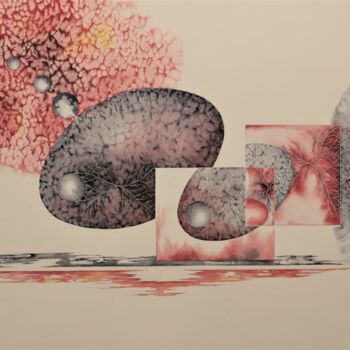 「Autrement」というタイトルの絵画 Robert Serfatiによって, オリジナルのアートワーク, 水彩画 ウッドパネルにマウント