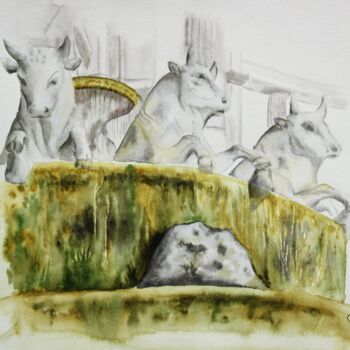 Peinture intitulée "taureaux de Longcha…" par Robert Serfati, Œuvre d'art originale, Aquarelle