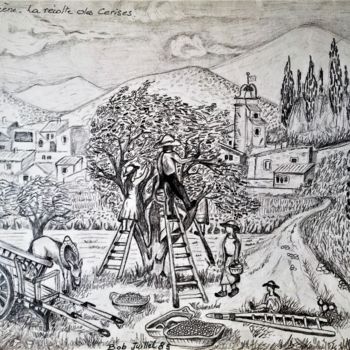 Drawing titled "Malaucène : la réco…" by Bob, Original Artwork, Pencil