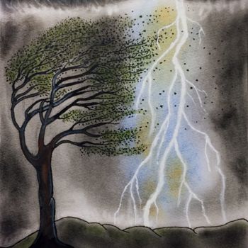 Peinture intitulée "L'orage.jpg" par Bob, Œuvre d'art originale, Gouache