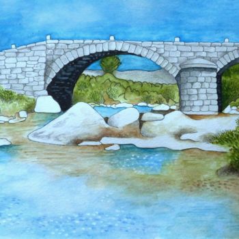 Painting titled "Le pont de la trans…" by Bob, Original Artwork, Watercolor