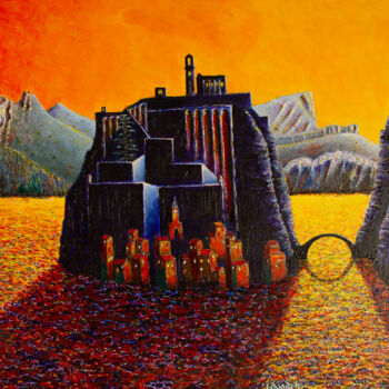 Peinture intitulée "La ville de Sistero…" par Robert Wundele, Œuvre d'art originale, Acrylique Monté sur Châssis en bois
