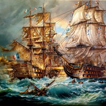 Malerei mit dem Titel "Battle of Trafalgar" von Robert Zietara, Original-Kunstwerk, Öl