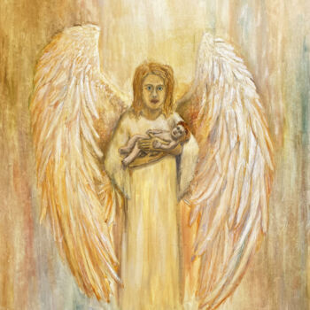 Картина под названием "Archangel Gabriel w…" - Robertas Kasperovicius, Подлинное произведение искусства, Масло Установлен на…