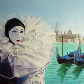 Painting titled "Pierrot devant deux…" by Christian Robert, Original Artwork, Oil