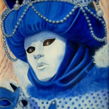 Peinture intitulée "Turban bleu (33x24)" par Christian Robert, Œuvre d'art originale, Huile