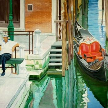 Painting titled "gondolier-en-attent…" by Christian Robert, Original Artwork