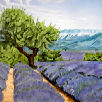 Peinture intitulée "champs-de-lavande-l…" par Christian Robert, Œuvre d'art originale, Huile